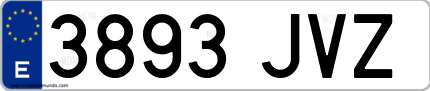 Ejemplo de matrícula de coche ordinaria 3893 JVZ