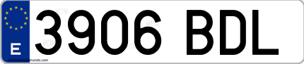 Ejemplo de matrícula de coche ordinaria 3906 BDL