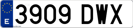 Ejemplo de matrícula de coche ordinaria 3909 DWX