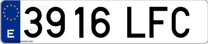 Ejemplo de matrícula de coche ordinaria 3916 LFC