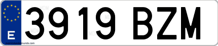 Ejemplo de matrícula de coche ordinaria 3919 BZM