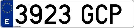 Ejemplo de matrícula española 3923 GCP