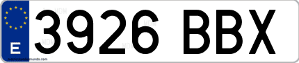 Ejemplo de matrícula de coche ordinaria 3926 BBX