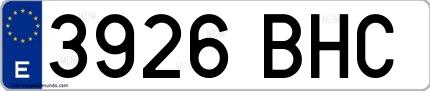 Ejemplo de matrícula española 3926 BHC