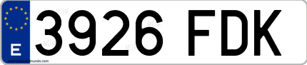 Ejemplo de matrícula de coche ordinaria 3926 FDK