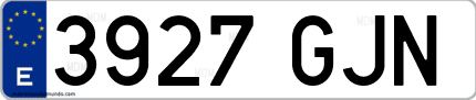 Ejemplo de matrícula de coche ordinaria 3927 GJN