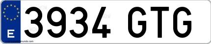 Ejemplo de matrícula española 3934 GTG