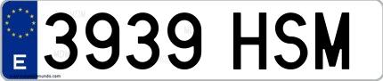 Ejemplo de matrícula española 3939 HSM