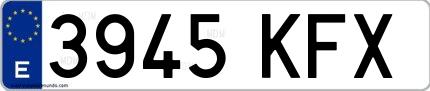 Ejemplo de matrícula española 3945 KFX
