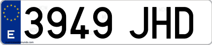 Ejemplo de matrícula de coche ordinaria 3949 JHD