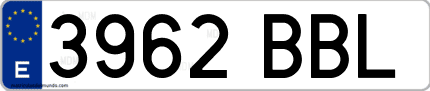 Ejemplo de matrícula de coche ordinaria 3962 BBL