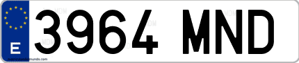 Ejemplo de matrícula de coche ordinaria 3964 MND
