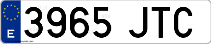 Ejemplo de matrícula de coche ordinaria 3965 JTC