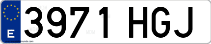 Ejemplo de matrícula de coche ordinaria 3971 HGJ