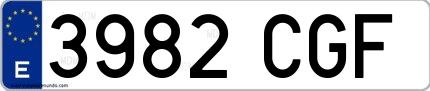 Ejemplo de matrícula española 3982 CGF
