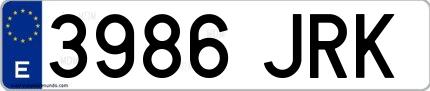 Ejemplo de matrícula española 3986 JRK