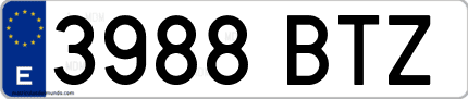 Ejemplo de matrícula de coche ordinaria 3988 BTZ
