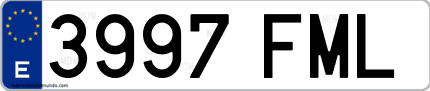 Ejemplo de matrícula de coche ordinaria 3997 FML