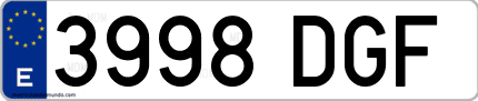 Ejemplo de matrícula de coche ordinaria 3998 DGF
