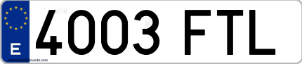 Ejemplo de matrícula de coche ordinaria 4003 FTL