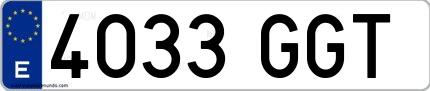 Ejemplo de matrícula española 4033 GGT