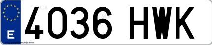 Ejemplo de matrícula española 4036 HWK