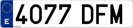 Ejemplo de matrícula de coche ordinaria 4077 DFM
