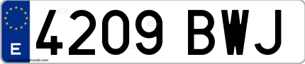 Ejemplo de matrícula de coche ordinaria 4209 BWJ