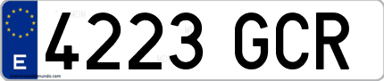 Ejemplo de matrícula de coche ordinaria 4223 GCR