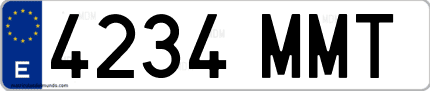 Ejemplo de matrícula de coche ordinaria 4234 MMT