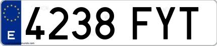 Ejemplo de matrícula española 4238 FYT