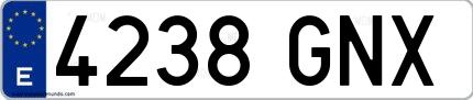 Ejemplo de matrícula española 4238 GNX