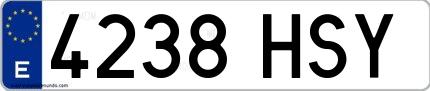 Ejemplo de matrícula española 4238 HSY