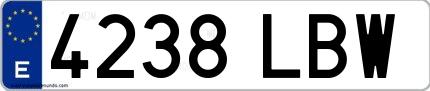 Ejemplo de matrícula española 4238 LBW