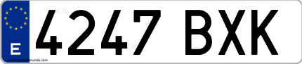 Ejemplo de matrícula de coche ordinaria 4247 BXK