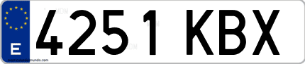 Ejemplo de matrícula de coche ordinaria 4251 KBX