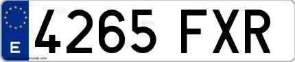 Ejemplo de matrícula española 4265 FXR