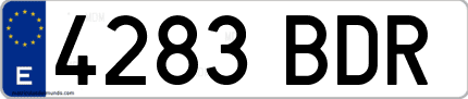 Ejemplo de matrícula de coche ordinaria 4283 BDR