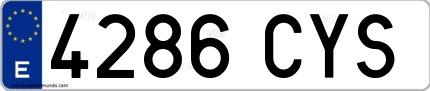 Ejemplo de matrícula española 4286 CYS