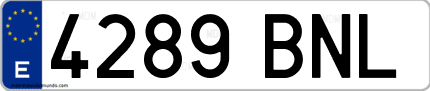 Ejemplo de matrícula de coche ordinaria 4289 BNL