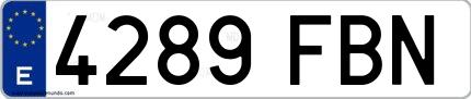 Ejemplo de matrícula española 4289 FBN