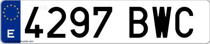 Ejemplo de matrícula española 4297 BWC
