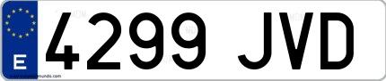 Ejemplo de matrícula española 4299 JVD