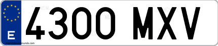 Ejemplo de matrícula de coche ordinaria 4300 MXV