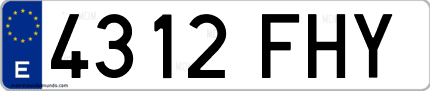 Ejemplo de matrícula de coche ordinaria 4312 FHY