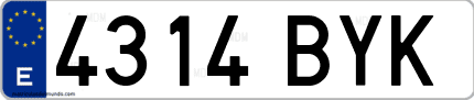 Ejemplo de matrícula de coche ordinaria 4314 BYK