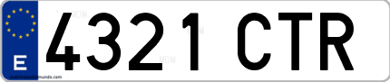 Ejemplo de matrícula de coche ordinaria 4321 CTR