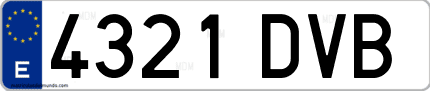 Ejemplo de matrícula de coche ordinaria 4321 DVB