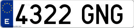 Ejemplo de matrícula de coche ordinaria 4322 GNG