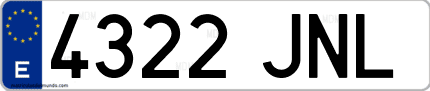 Ejemplo de matrícula de coche ordinaria 4322 JNL